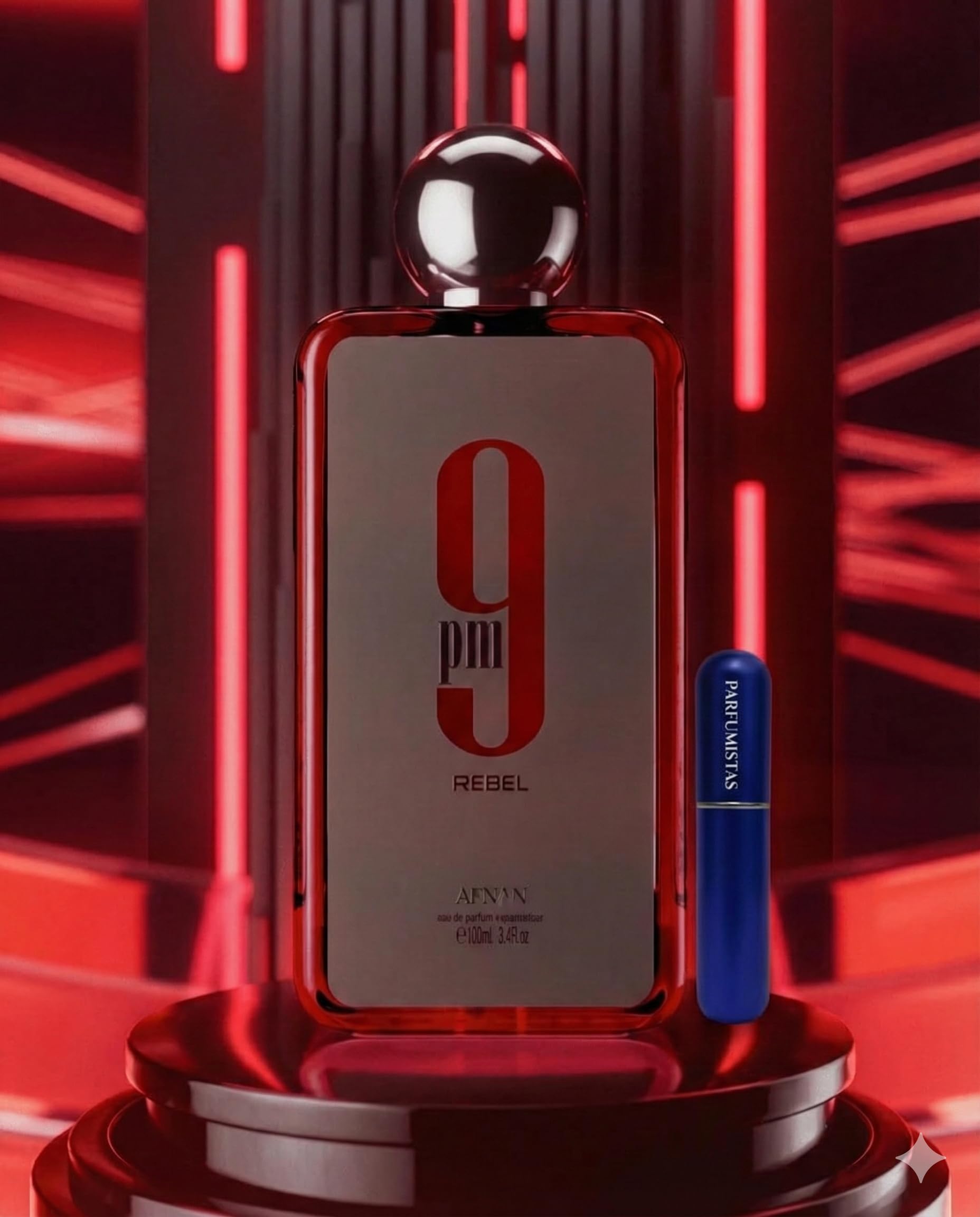 Perfume 9PM Rebel Eau de Parfum 100ML, Perfume Árabe Hombre de Larga Duración, Incluye Atomizador Recargable 5ML PARFUMISTAS, Fragancia Dulce Frutal con Notas de Manzana, Canela y Vainilla (9pm Rebel)