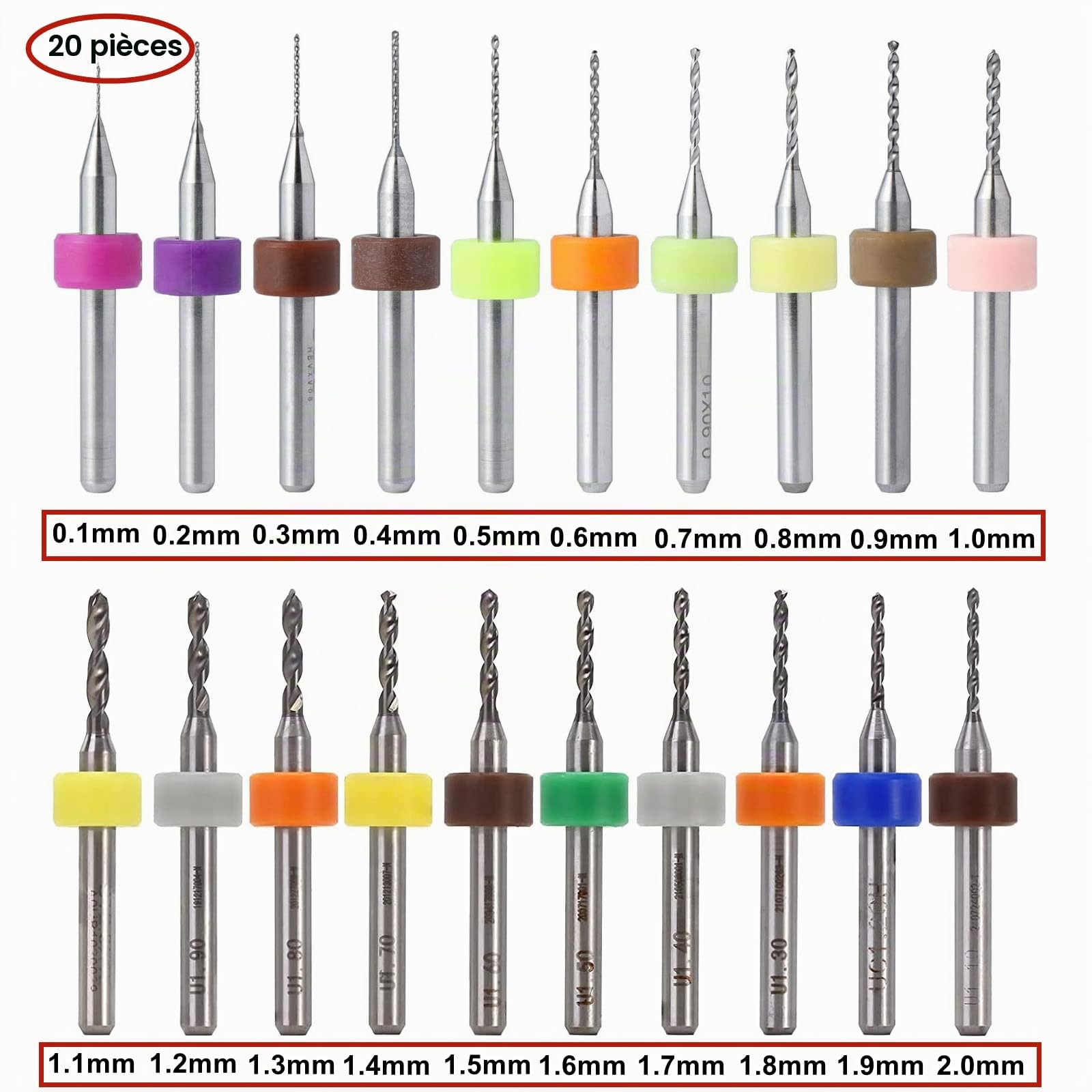 Carbure de Tungstène Micro Forets PCB Circuit Imprimé 20 Pcs 0.1-2.0mm Mini Twist Drill Bits Set Gravure