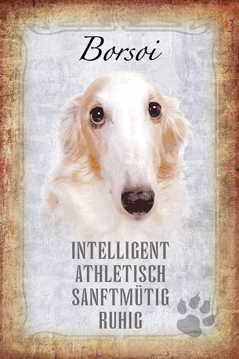 Nwfs Dogs Wanted Poster Borsoi - Intelligent, Athletic, Sanftmütig, Quiet Metal Shield Shield Metal Tin Sign Arched Varnished 20 x 30 CM