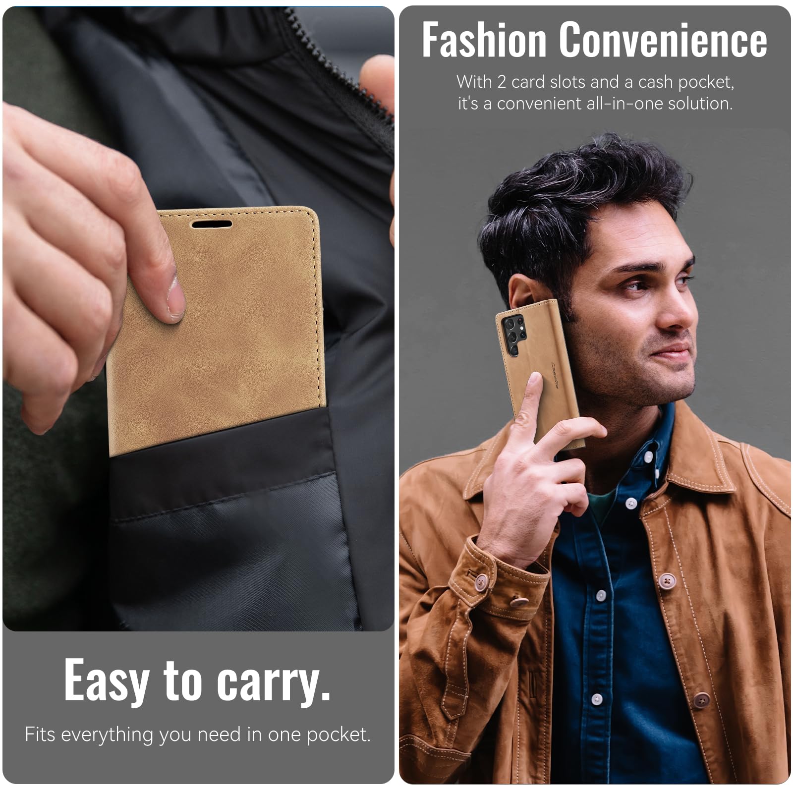 Azororo Cover per Samsung Galaxy S22 Ultra 5G, Premium PU Pelle Custodia, Magnetica Carta Fessura Portafoglio Case, Flip Cavalletto Custodia per Samsung Galaxy S22 Ultra - Marrone