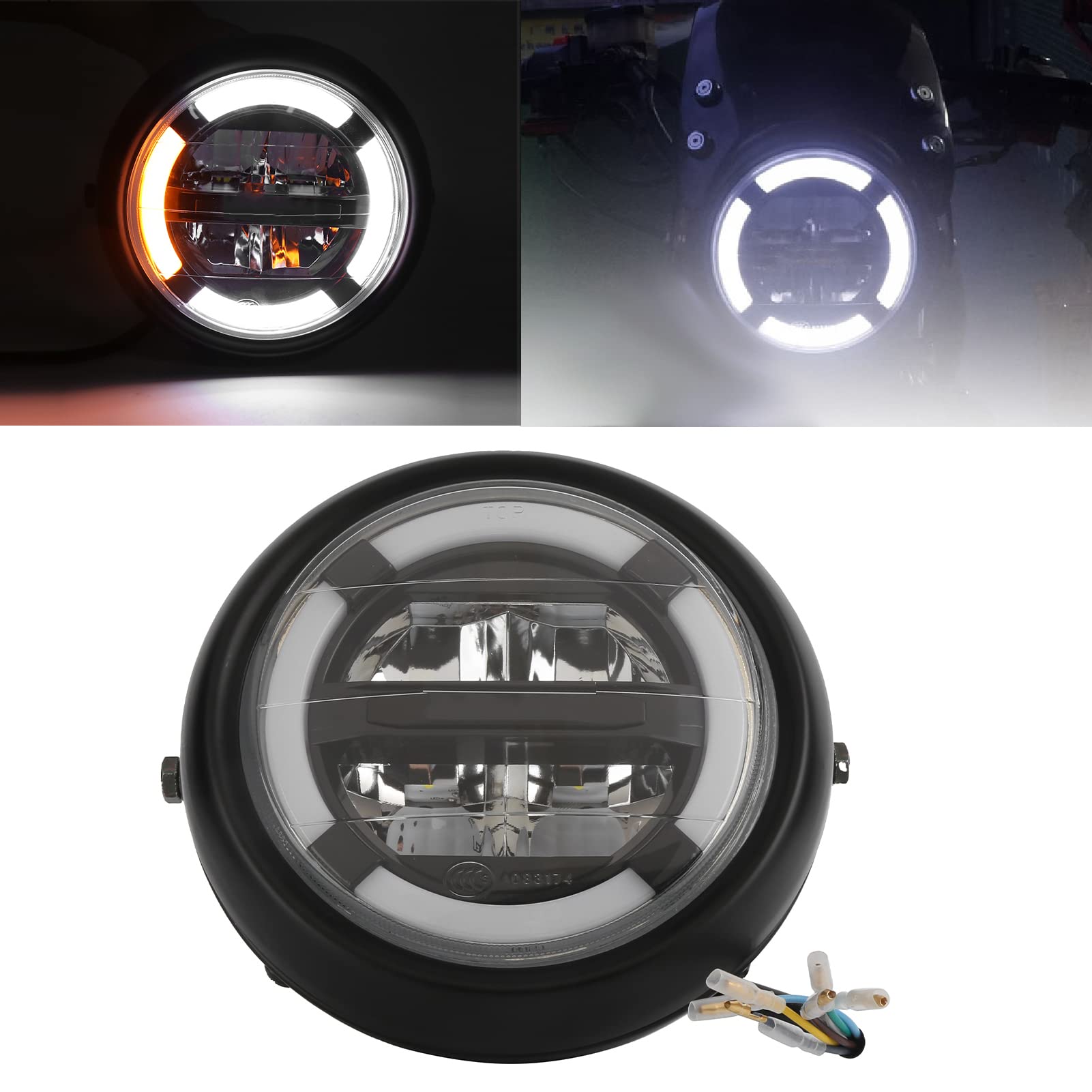Dilwe Feu Avant De Moto 8 Pouces Moto Phare LED Rétro Angel Eyes Remplacement Pour Cruiser