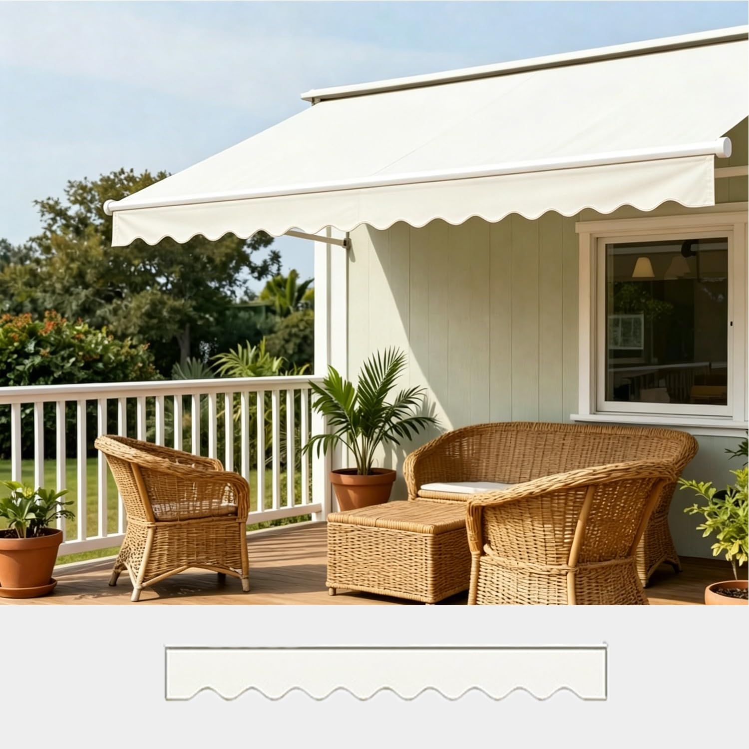 Patio Awning Valance Replacement Fabric 280 300 330 380 400 450 cm, Heavy Duty Polyester Canopy Edge Trim with Spline, Waterproof Sunshade Canvas Strip for Window Deck(Beige,L300CMxH20CM)