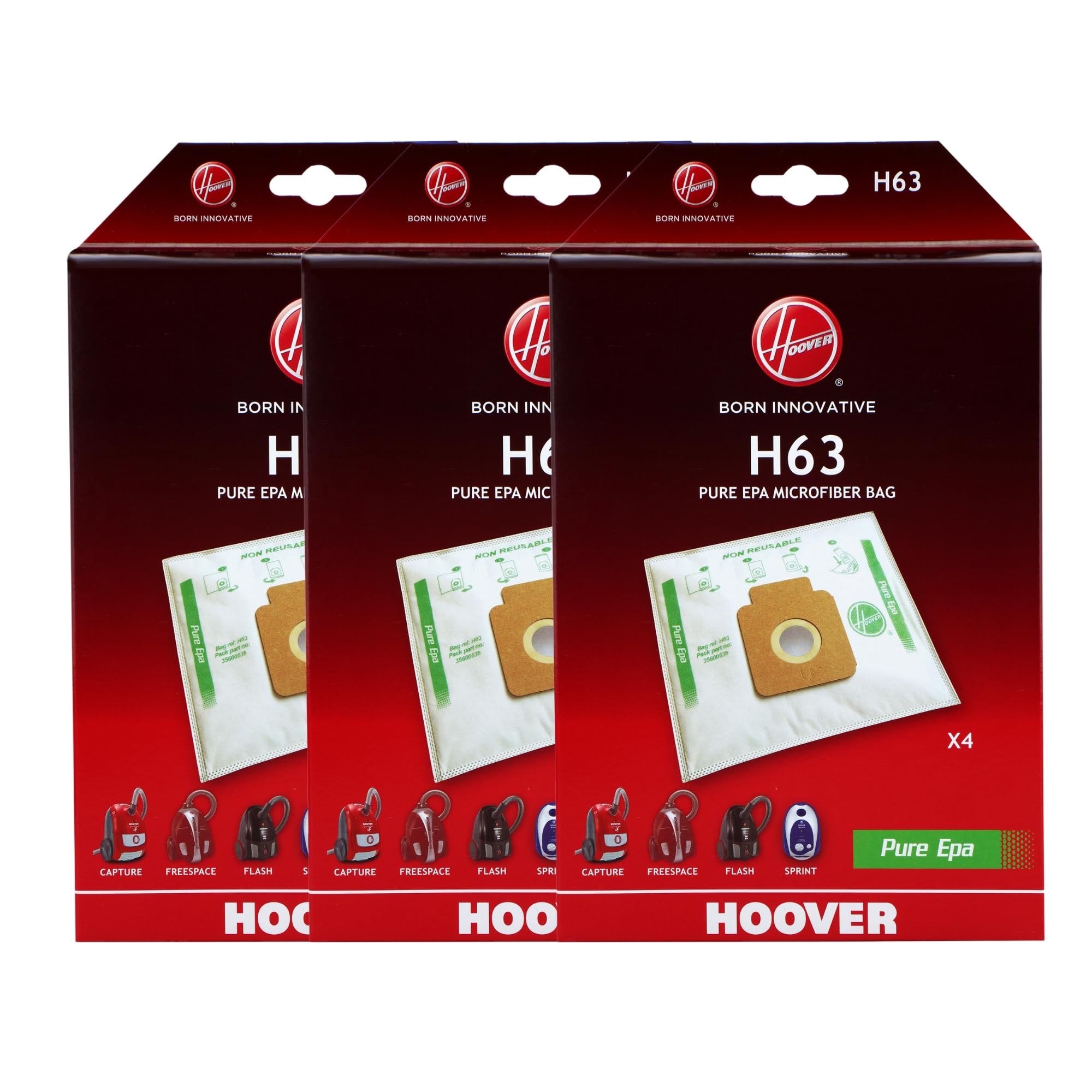 Sacs Aspirateurs Hoover H63 en Microfibre Pure EPA - Lot de 12