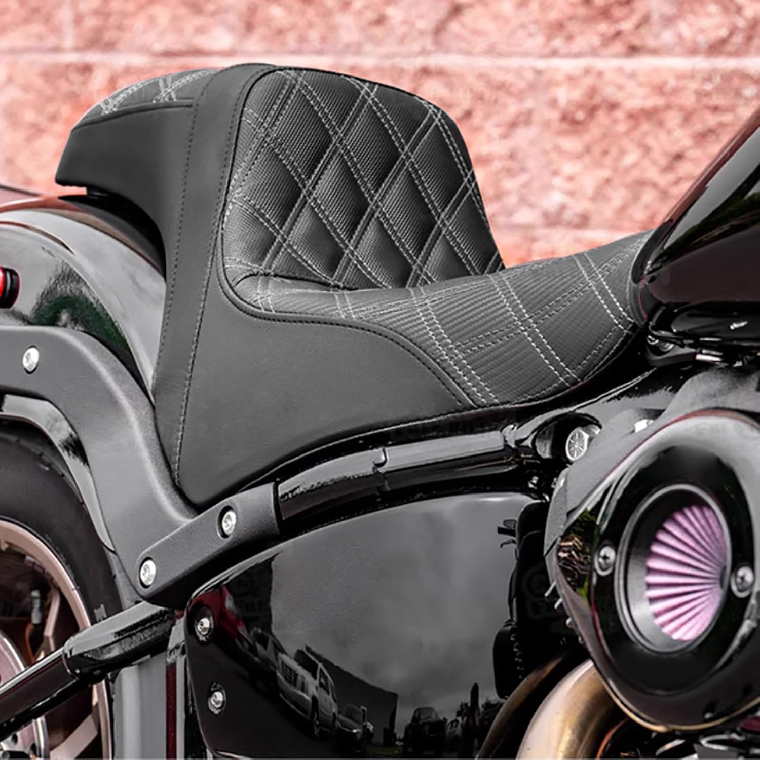 One-Piece Driver Passenger Seat Motorcycle 2-Up Seat Fit for Harley Softail Sport Glide FLSB Low Rider FXLR FXLRS FXLRST 2018-later (Black Stitching)