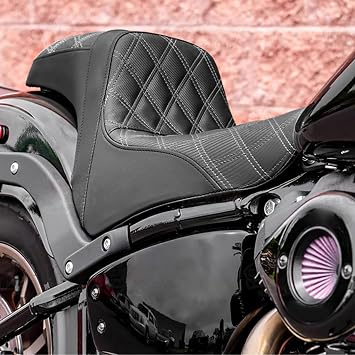 One-Piece Driver Passenger Seat Motorcycle 2-Up Seat Fit for Harley Sport Glide FLSB Low Rider FXLR FXLRS FXLRST 2018-later (Black Stitching)