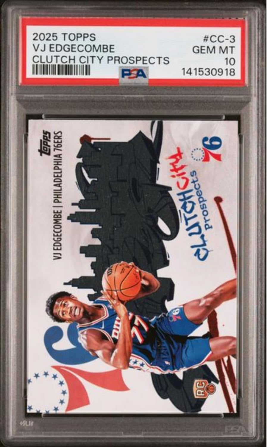 Graded 2025 Topps VJ Edgecombe #CC3 Clutch City Prospects Rookie RC Basketball Card PSA 10 Gem Mint