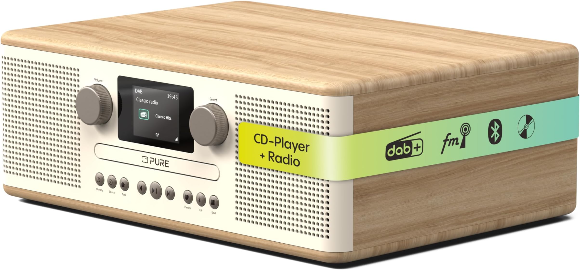Classic C-D6 Music System (CD Player, DAB+/FM, Bluetooth, AUX, USB, Alarm Sleep Timer) Cotton White/Oak