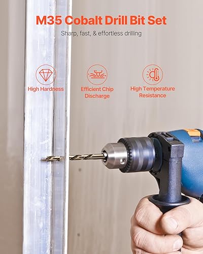 Miniatura 3 de VEVOR Juego de brocas de cobalto, 29 piezas (116 - 12 pulgadas) M35 brocas de cobalto de acero de alta velocidad con estuche de almacenamiento,