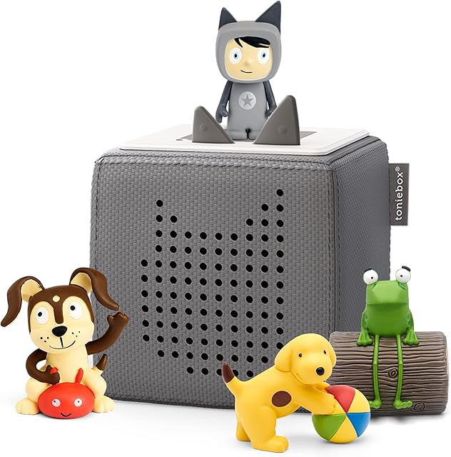 tonies Toniebox Pre-school Starter Set Bundle Incl. 1 Creative 3 Playtime and Action Songs, Fun with Spot, and Oi Frog, Audiobooks and Music Player Speaker for Kids, Screenfree, Grey