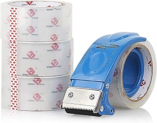 BOMEI PACK Heavy Duty Crystal Super Clear Packing Tape 4 Rolls with Dispenser, 2.3 mil, 1.88 inch x 55 Yards, Refill for Industrial Shipping Box Packaging Tape for Moving, Office, & Storage