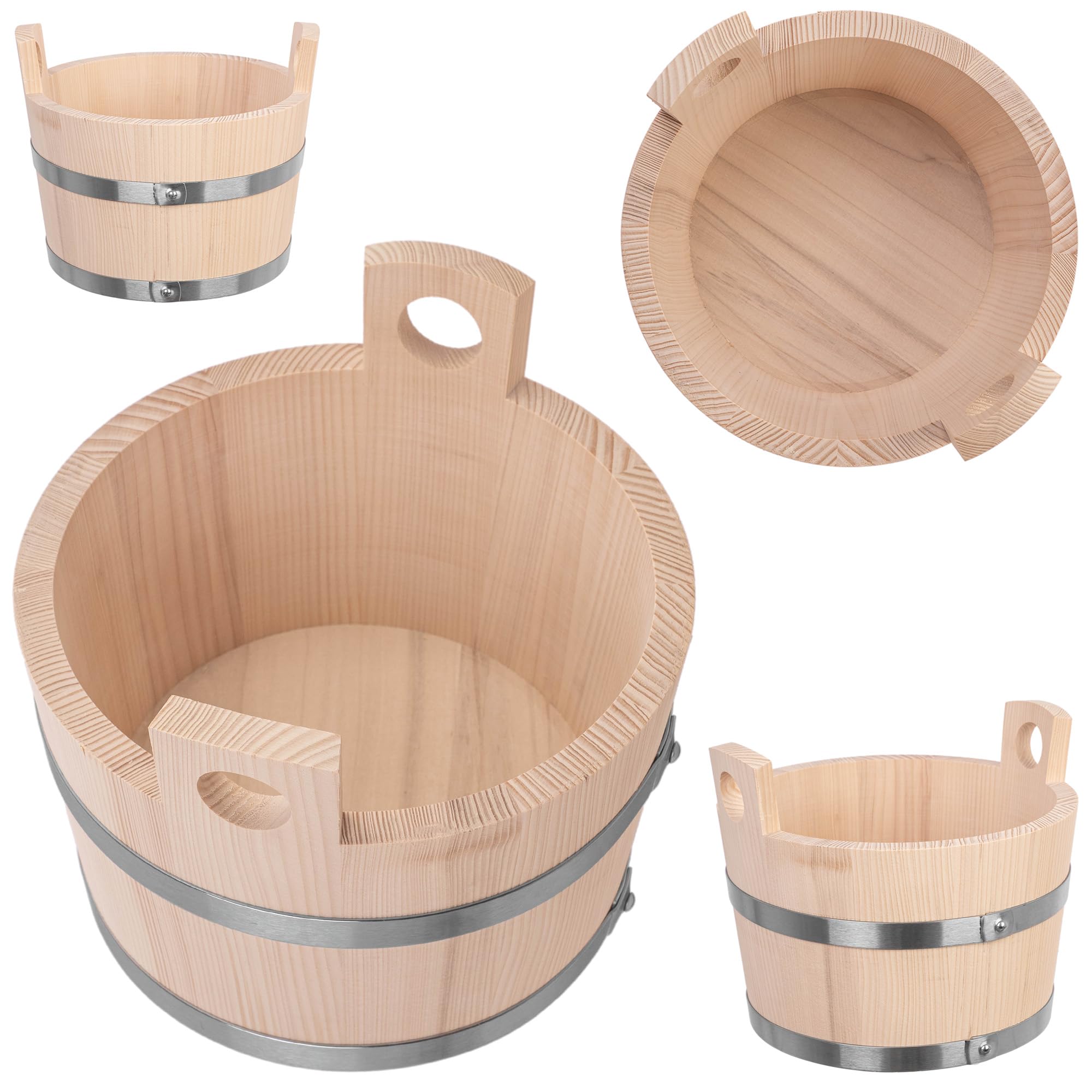 KADAX Saunakübel aus Holz, 5 Liter, Holzeimer mit Griffen, Saunaeimer für Aufgüsse, Eimer aus Naturholz, Holzkübel für Sauna, Blumenkübel, Saunazubehör (22 x 26 cm)