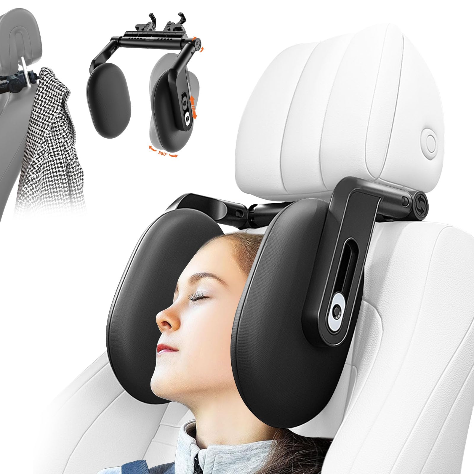 XHalvaen Car Headrest Pillow, 2025 New Upgrade 360° Three-Point Linkage Adjustable Car Seat Headrest, Thickened Memory Foam Road Pal Headrest, Travel Car Sleeping, Suitable for Kids and Adults