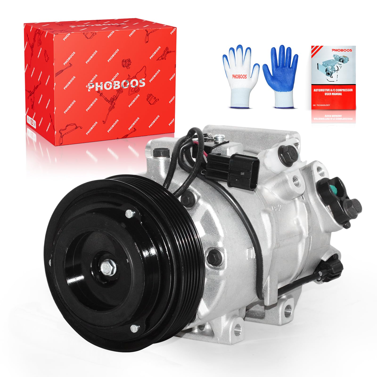 PHOBOOS A/C Compressor with Clutch. Compatible with Hyundai & Kia