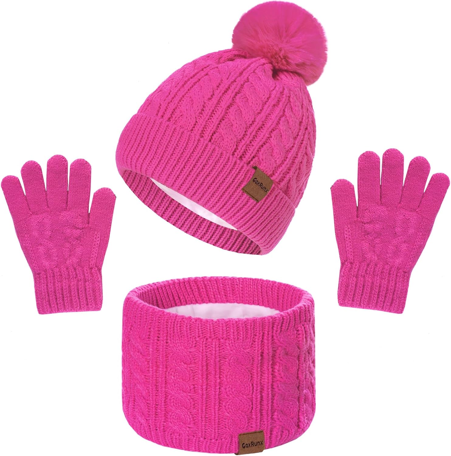 3 Pcs Kids Winter Hat Gloves Scarf Set, Toddler Knitted Beanie Hat Neck Warmer Mittens Fleece Lined Set for Boys and Girls