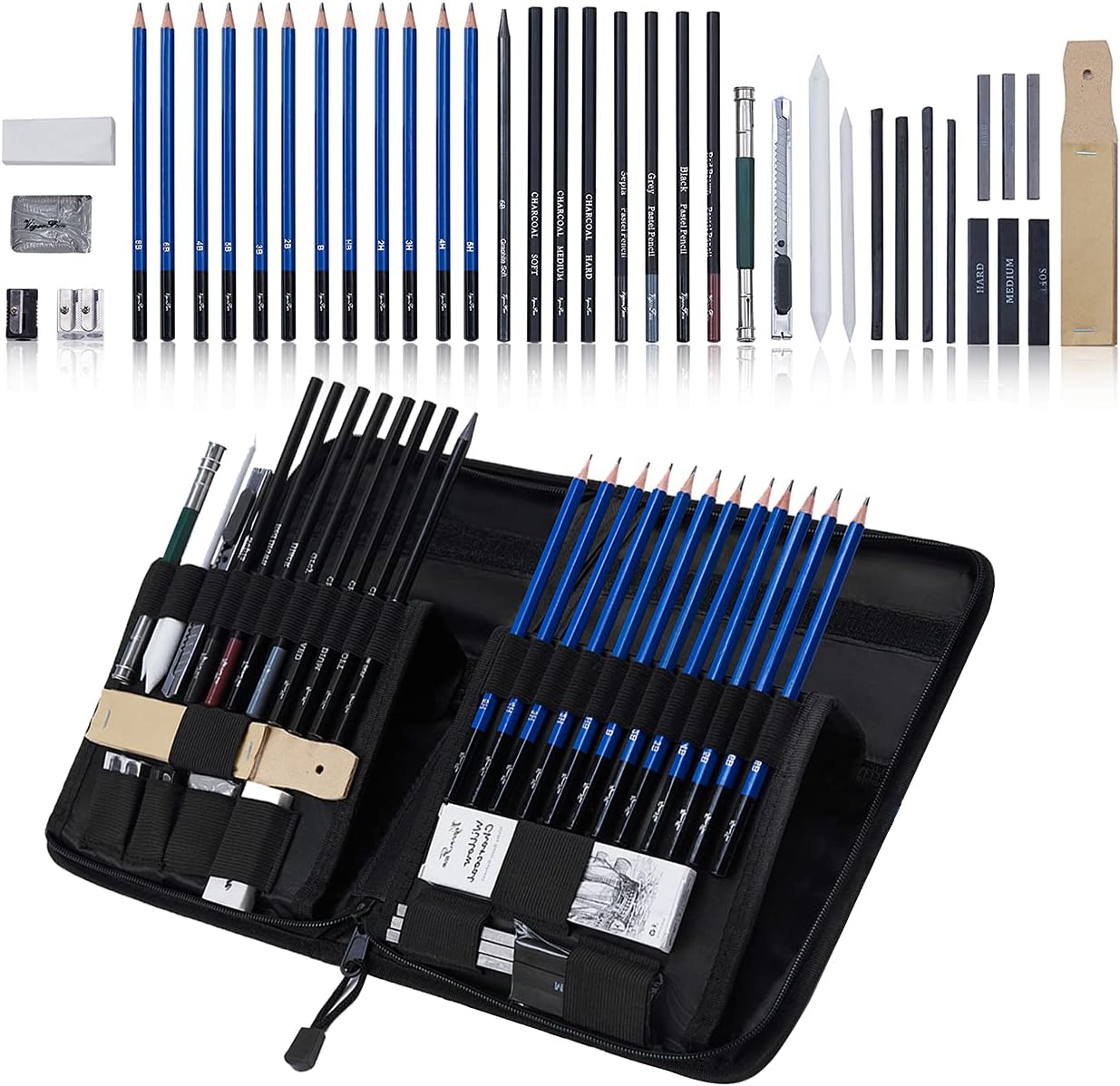 Art Supplies, 40-Piece Sketching & Drawing Pencils Art Kit, Professional Artists Drawing Supplies Set Includes Graphite, Charcoals, Kneaded Eraser and Blending Stumps for Kids, Teens and Adults