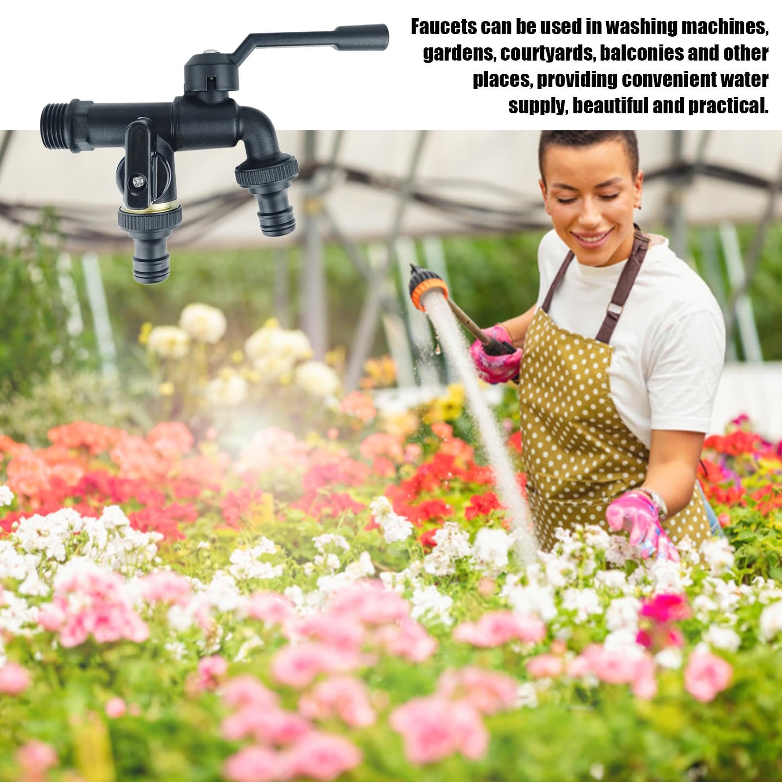 Divisor de manguera de jardín de 1/2 pulgada, conector de grifo de doble salida para sistemas de riego y herramientas de jardín, babero de manguera para exteriores para un riego eficiente
