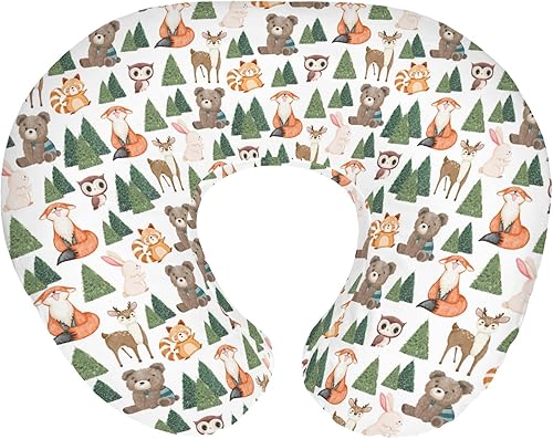 Miniatura 16 de Fundas de almohada de lactancia con diseño de animales lindos y hojas verdes para niños y niñas, osos, ciervos, ardilla, mapache, búho, hojas, funda