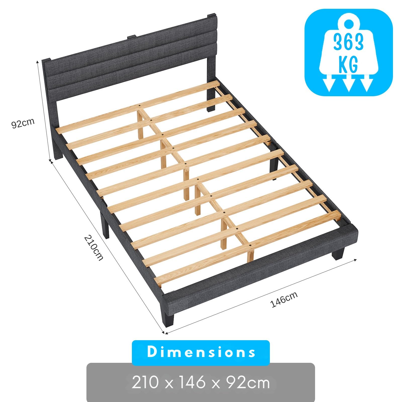 LEADZM Lit 2 Personnes 140×200cm Cadre sommier Lattes