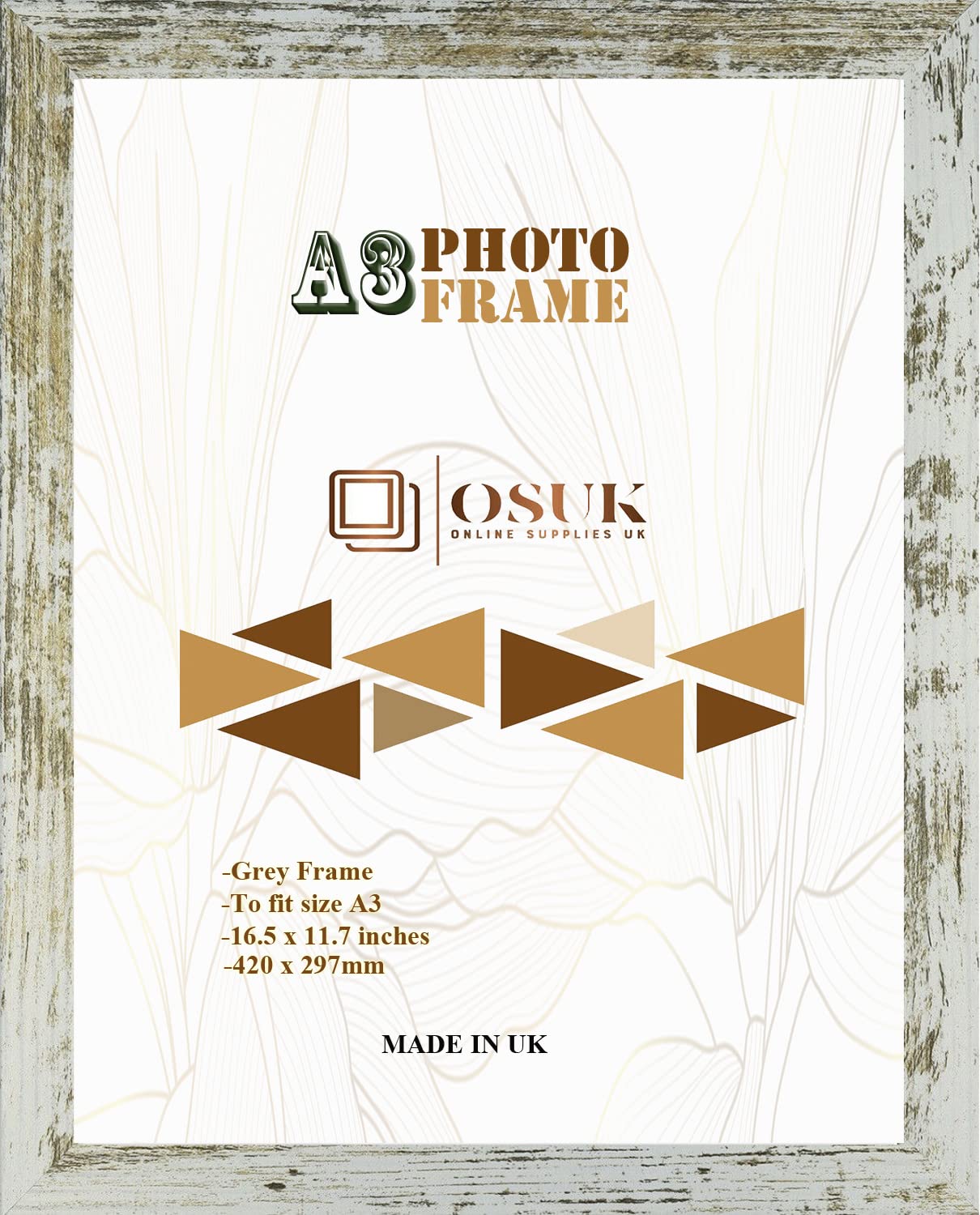Frame Eazy Rustic Gold Osuk A3 Frame In Size 30 X 42Cm Picture Frame - A3 Photo Poster Frame With Clear Perspex Front & Wall Mounting Hooks To Hang Portrait Or Landscape