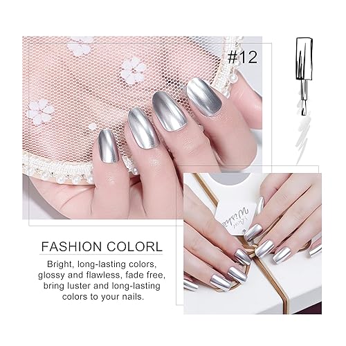 Miniatura 6 de KYDA Esmalte de uñas de espejo de 0.6 fl oz, esmalte de uñas colorido brillante para arte de uñas, pegamento de uñas con efecto espejo duradero,