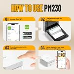Sticker Printer Nelko PM230 Mini Printer Portabel Print Pod, Inkless Thermal Printer Sticker Maker with 3 Rolls Paper,Bluetooth Mini Photo Printer with Multiple Templates for Phone & Tablet, White