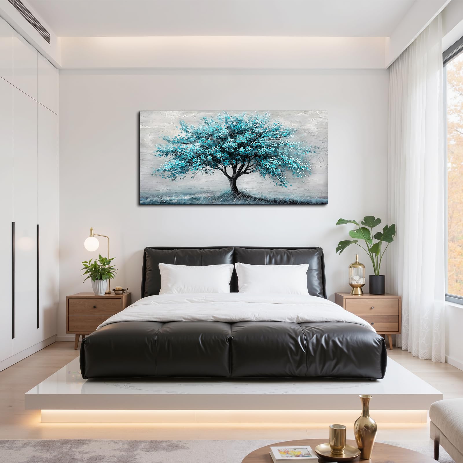 SERIMINO Natürliche Wandbilder Baum des Lebens Leinwand Bilder 73x146 cm | Lebensbaum Wanddeko, Hd Druck, Massivholzrahmen, Feine Leinwand, Diverse Größen, Einfache Montage, Geschenk