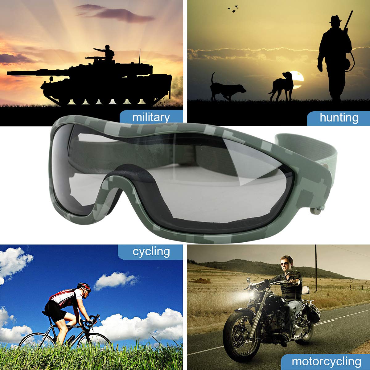 Viriber Gafas de motocicleta con protección UV para exteriores, gafas de combate a prueba de polvo