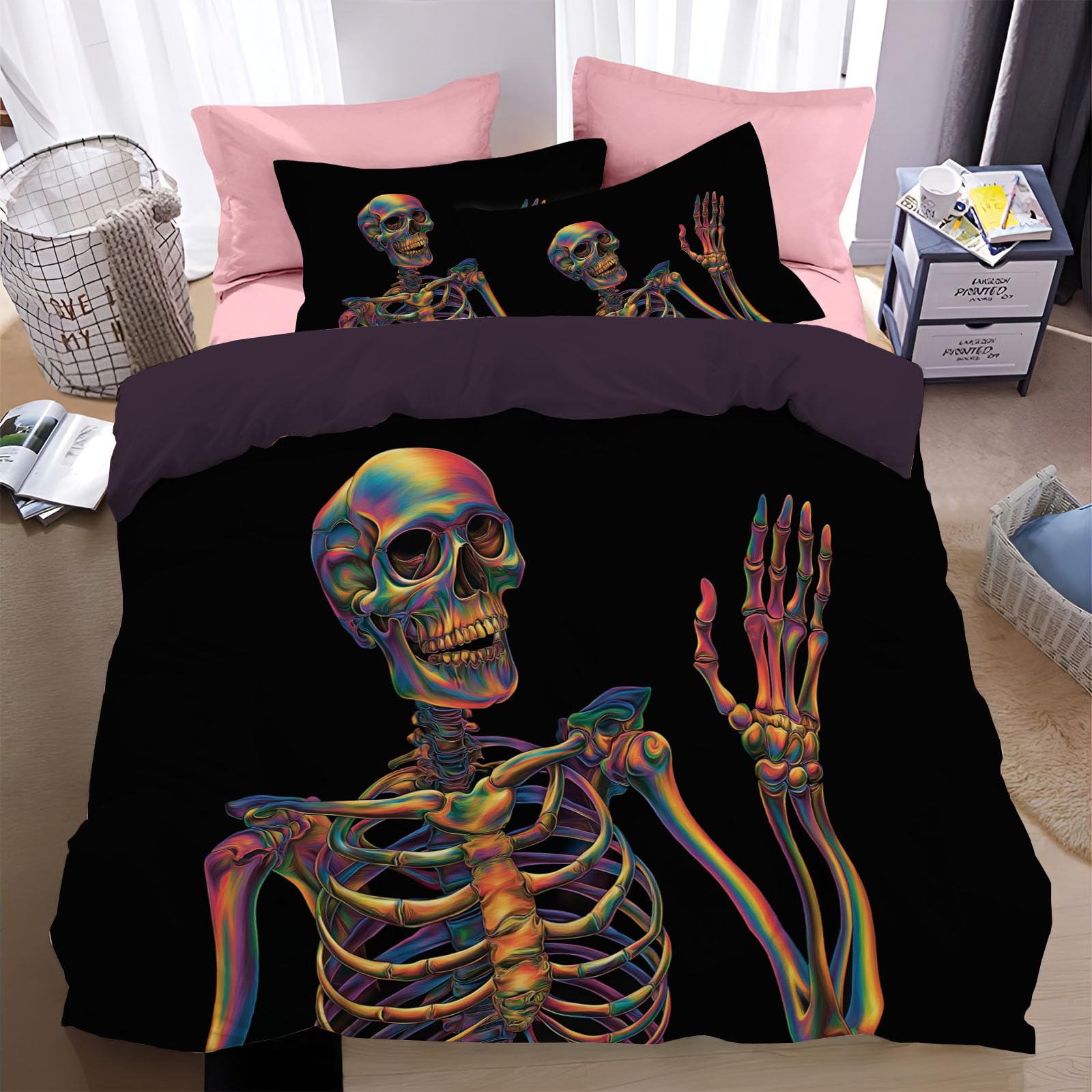 Housse de Couette Crâne Lumineux pour Chambre Adolescent Style Cyberpunk