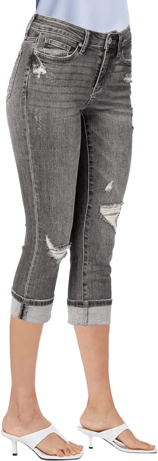 luvamia Capri Jeans for Women Stretch High Waisted Distressed Denim Capris Ripped Skinny Cropped Pants - Image 7
