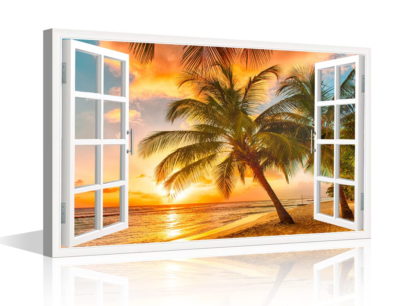 Natural Scenery Wall Art for Living Room Home Modern Decor Canvas Tropical Ocean Pictures Window View Poster House Decorations Artwork Paintings Framed Prints Stretched Ready to Hang