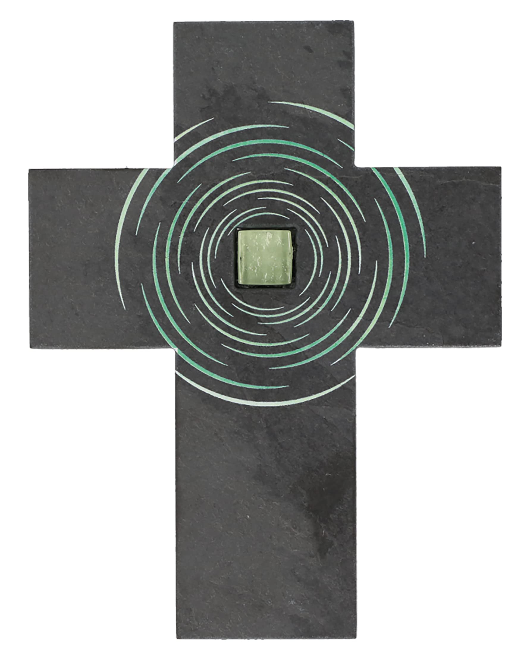 Butzon & Bercker Schiefer-Kreuz - Wandkreuz mit grünem Mosaikstein, 13x17