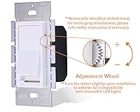 Vista 2 de CLOUDY BAY Interruptor de atenuación de pared para luz LED, CFL/incandescente, deslizante regulable de 3 vías de un solo polo, incandescente de 600