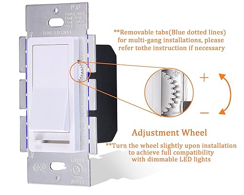 Miniatura 2 de Cloudy Bay - Interruptor de atenuación de pared para luz LED  CFL  incandescente, deslizador regulable de 3 vías, de un solo polo, incandescente de