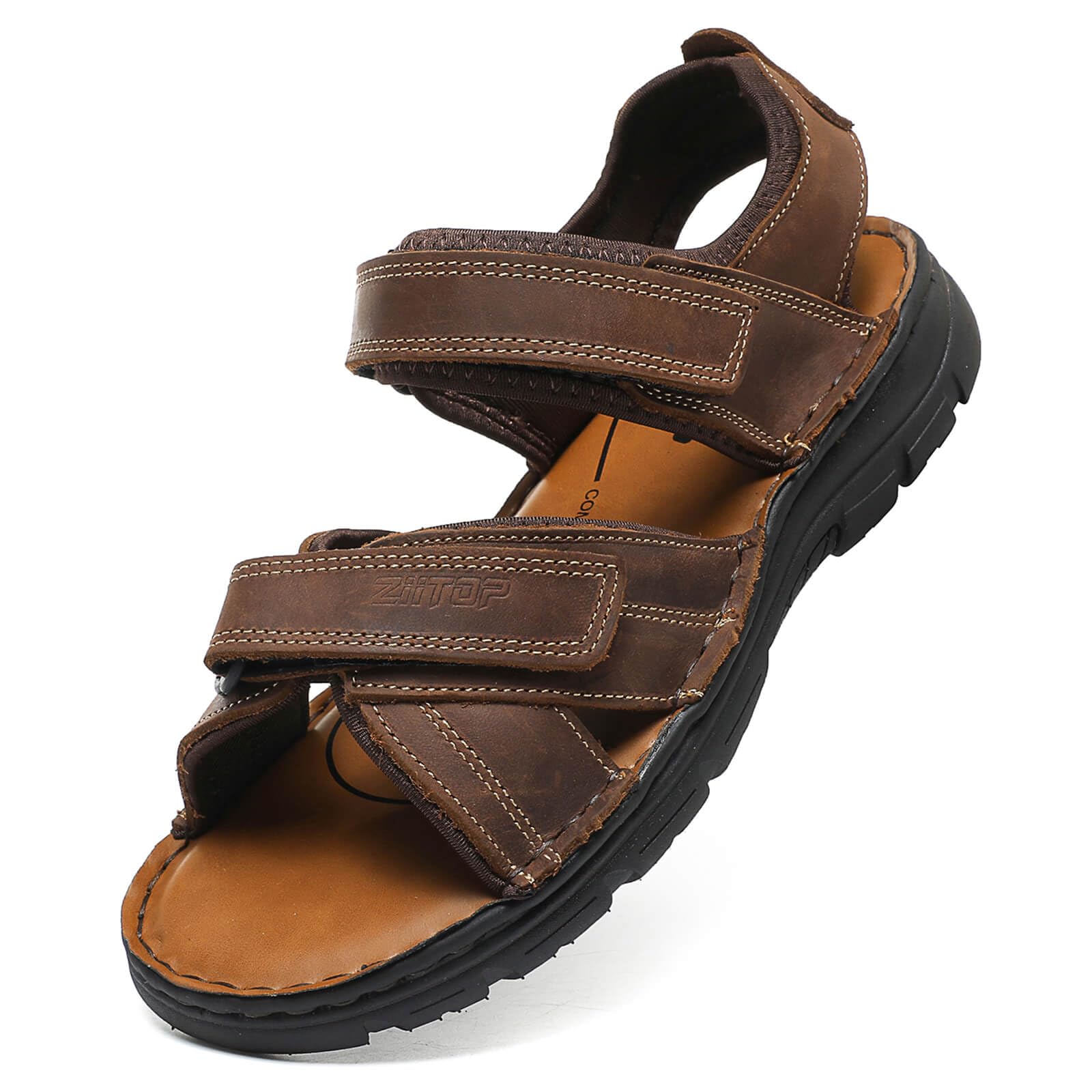 ziitop Herren Leder Sandalen Outdoor Trekkingsandalen Sommer Männer rutschfeste Leichte Trekkingschuhe Verstellbare Beach Sandalen