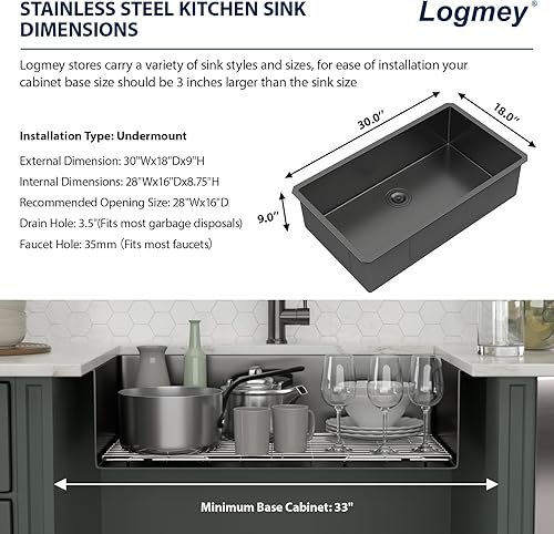Miniatura 200 de Logmey Fregadero de barra de 21 pulgadas de acero inoxidable de 21 x 18 pulgadas, fregadero de barra pequeño de acero inoxidable de calibre 16