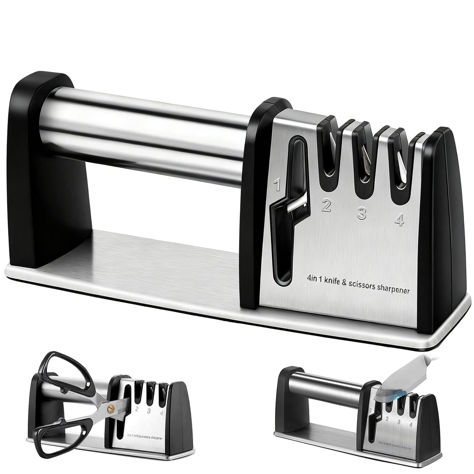 Affilacoltelli Professionale, Affilatore per Coltelli, Affila Forbici, Lima Coltelli, 4 in 1 Affilatore Multifunzione, per Coltelli da Cucina, Coltelli da Lavoro, Forbici