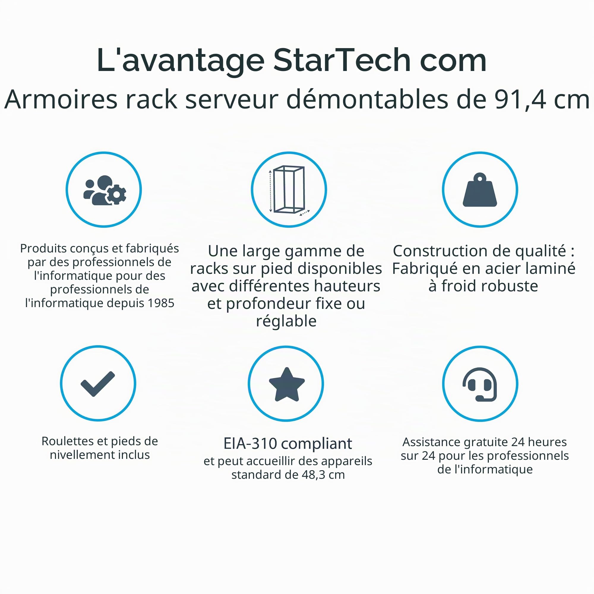StarTech Armoire Serveur 32U 4 Montants 19", Prof 83cm, 800kg (RK3236BKF) | Rack fermé, Coffret informatique, Compatible EIA/ECA-310-E, Roulettes incluses