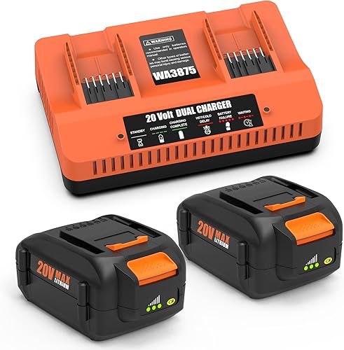 Paquete de 2 baterías de repuesto de 6.0Ah 20V para Worx WA3525, WA3520, WA3575, WA3578 y 20 V cargador de batería de repuesto WA3875 de doble
