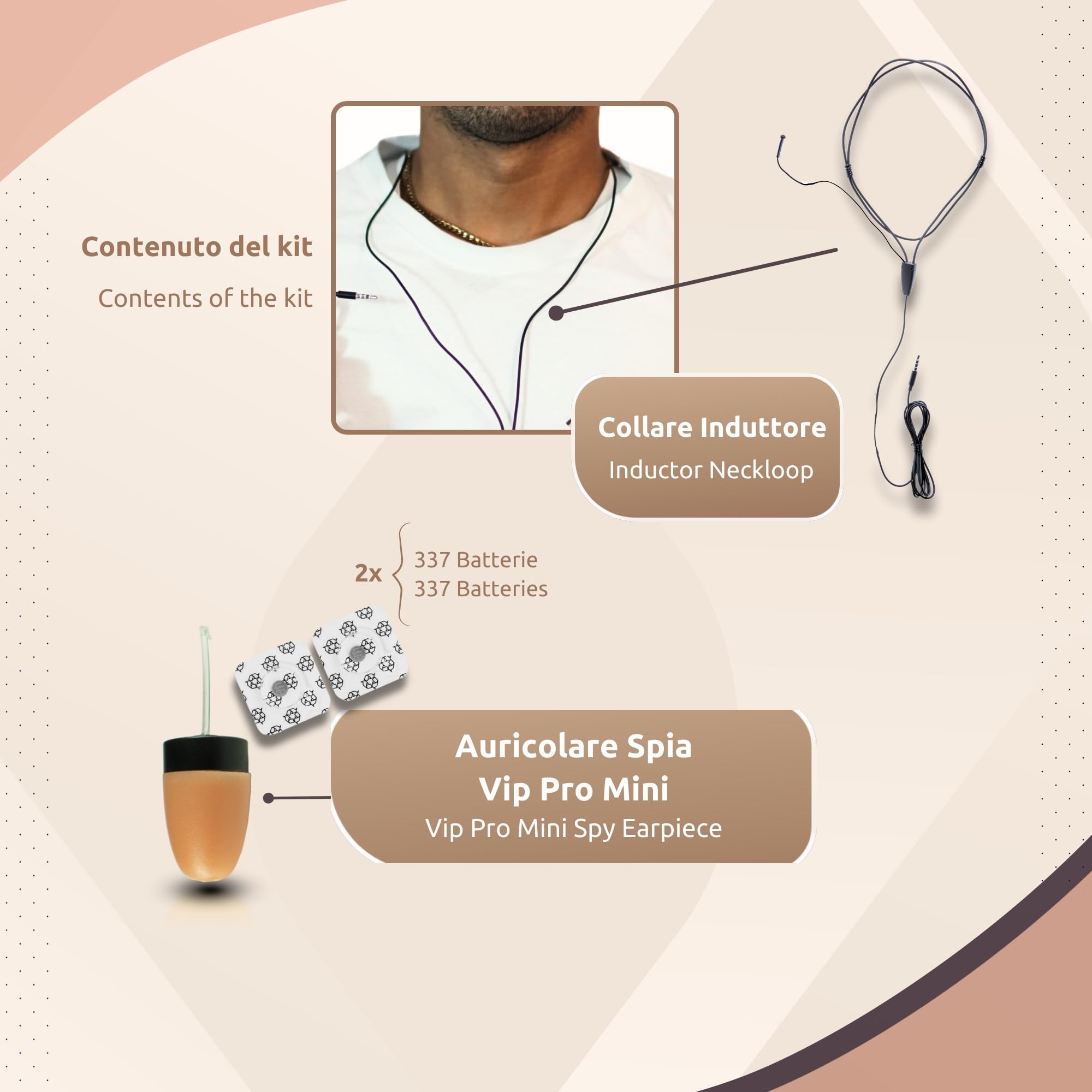 PingaOculto Auricolari Spia per Esami Cavo (Vip Pro Mini + Microfono) | Senza fili, Jack 3,5 mm, Pulsante multifunzione, Chiamate e registrazioni, Collare a induzione, iPhone e Android, Invisibile