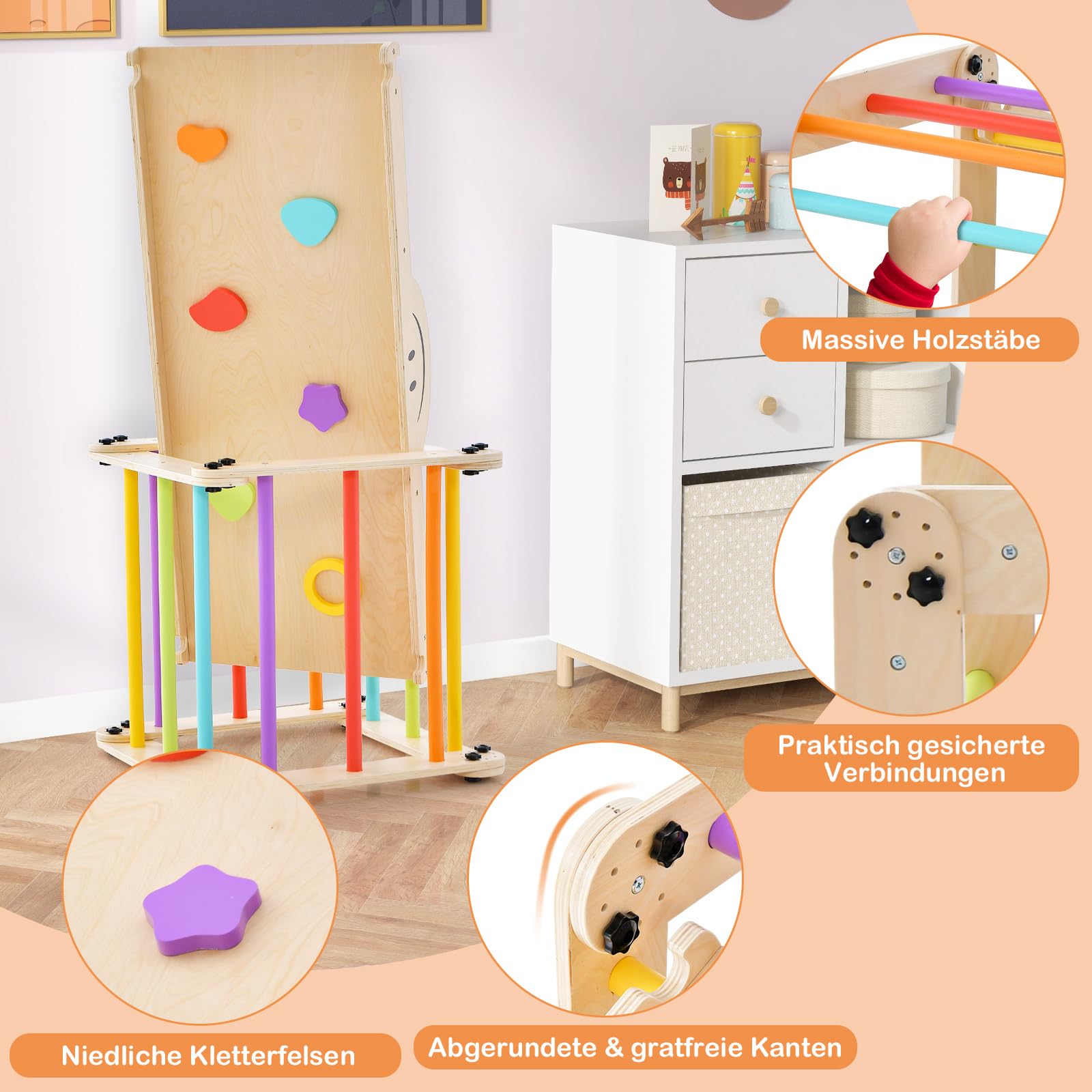 COSTWAY Klettergerüst Indoor, Kletterdreieck mit Rutsche, DIY Kletterleiter, Indoor Spielplatz umwandelbar, multifunktionaler Indoor Spielplatz für Kinder ab 3 Jahren (Bunt)