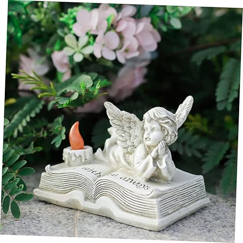 Vista 6 de GANAZONO 2pcs Angeles decorativos para casa Desktop Angel Moss Statue Adorn Angel Candle Holders Angels Garden Statues Gothic Candle Holders Angel