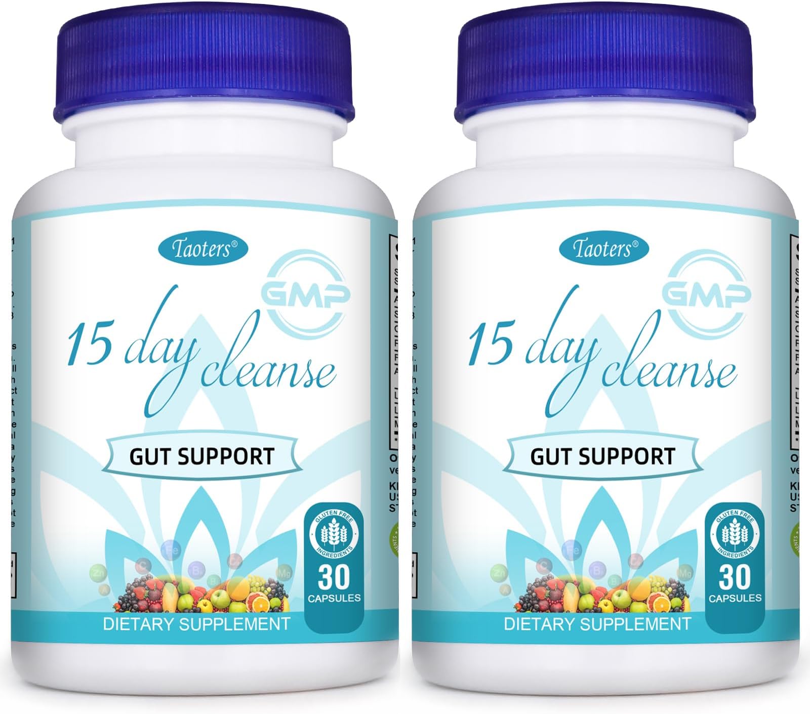 TAOTERS 15 Day Cleanse Gut Support 2 Pack, Detox Supplement with Senna, Cascara Sagrada & Psyllium Husk, for Men and Women | Total 60 Capsules
