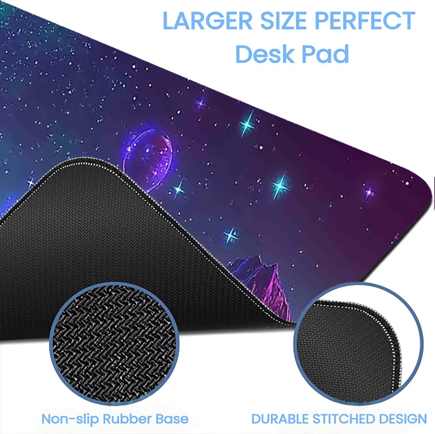 Lpfieonn Universum Schreibtischunterlage XXL, Lila Schreibtischunterlagen Großes, Gaming Mousepad XXL mit ernähter Rand und Rutschfeste Gummibasis, Desk Mat für PC/Laptop/Mausa 120x60cm PF-3332