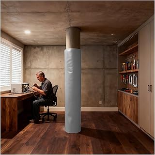 YLLFFLL Basement Pole Padding Wrap Around Gray, Thick Foam Garage Pole Protector Pads, Waterproof Heavy Duty Padding for Dia 3 4 5 6 7 8 9 10 12 in Posts, Impact Protection(H 8 ft,Pole Dia 6 1/2 in)