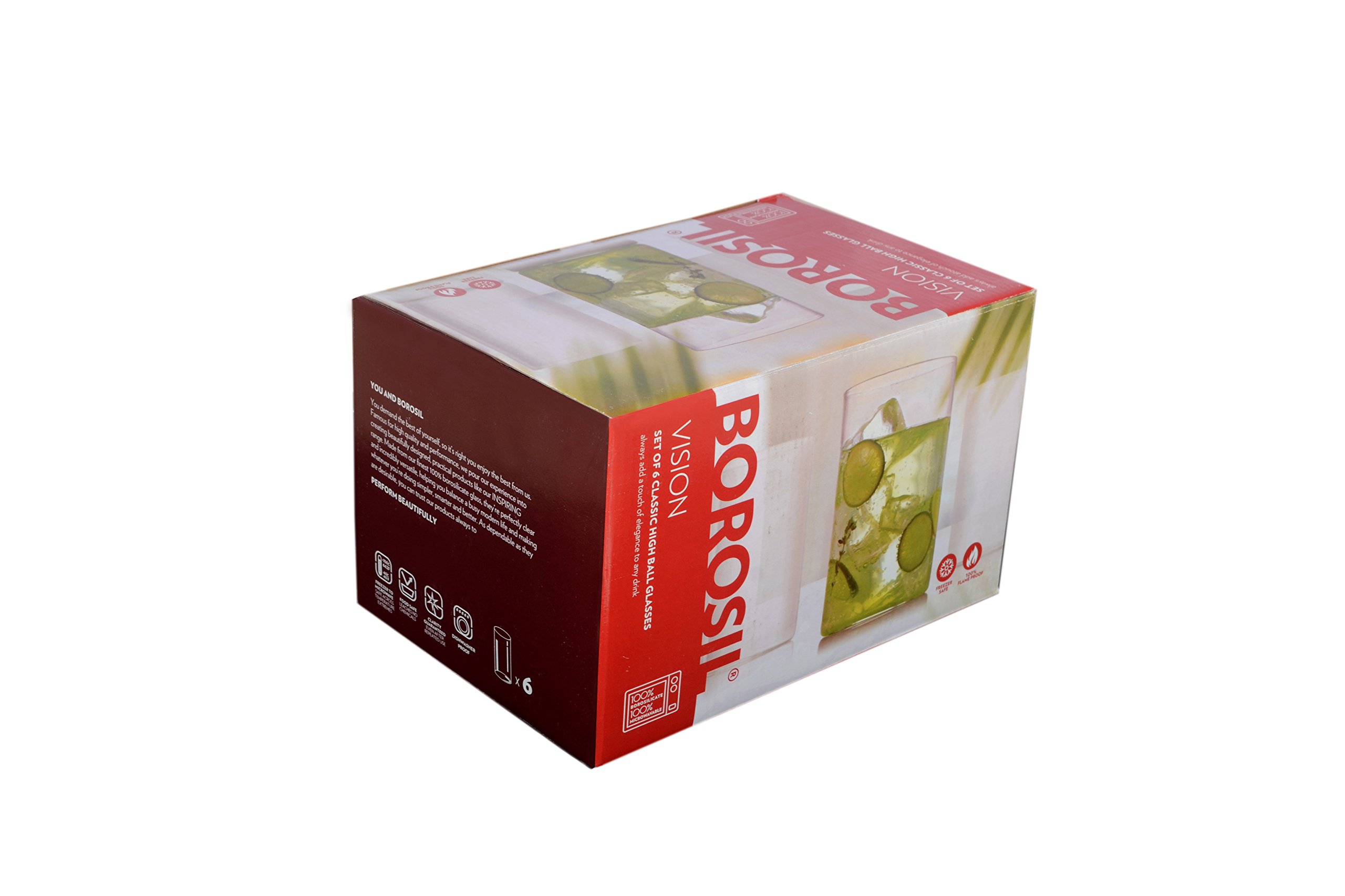 BOROSIL Trinkgläser | 525ml | 6er Set | Ultra Klar | Spülmaschinenfest | Mikrowellengeeignet | VISION CLASSIC SERIE