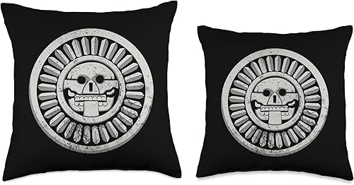 Miniatura 3 de Arte prehispánico, nativo americano Mictlantecuhtli. Dios Azteca - Almohada de 16 x 16 pulgadas, multicolor