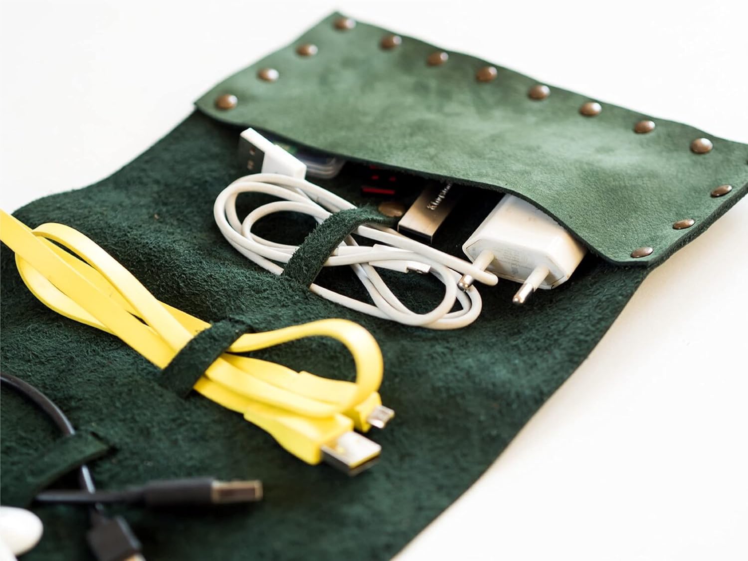 Leather Travel Cable Roll, Cord Organizer, Portable Charger Case, Tech Protector Bag, Electronic Storage, Accessory Pouch, Tech Gift for Men