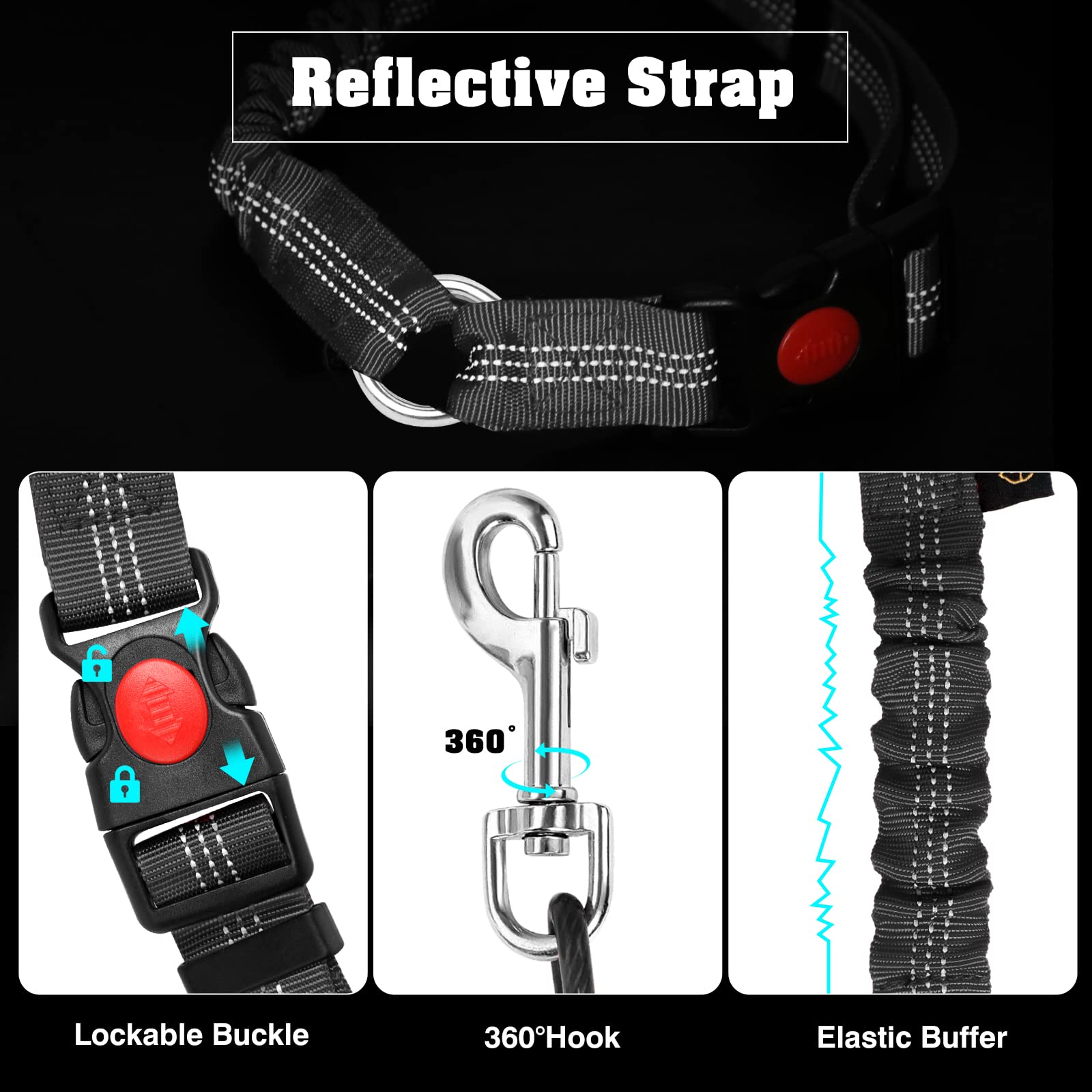 Dog Seat Belt for Car,Chew Proof Dog Car Seat Belt,2 in 1 Car Harness for Dogs Safety Seat Belt,Heavy Duty Pet Seat Belt for Medium & Large Dogs Chewer - image 4