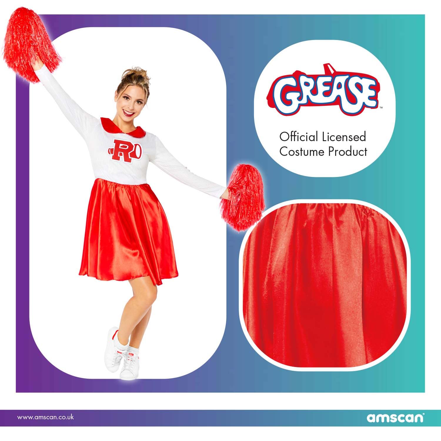 (PKT) (Fix 8/25) (9909261) Adult Ladies Sandy Rydell High Cheerleader Costume (Large) - Grease Movie, Red/White, Size: 14-16 - Image 5