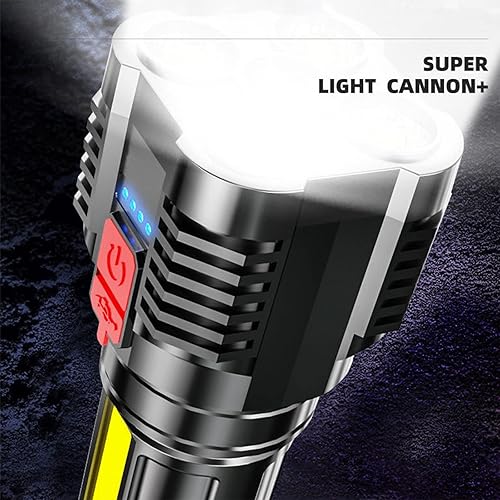 Miniatura 2 de LED Handheld Flashlight, Rechargeable Spotlight Long Lasting Powerful Searchlight Plus Side Lantern, Home, Outdoor Camping, Dog Walking